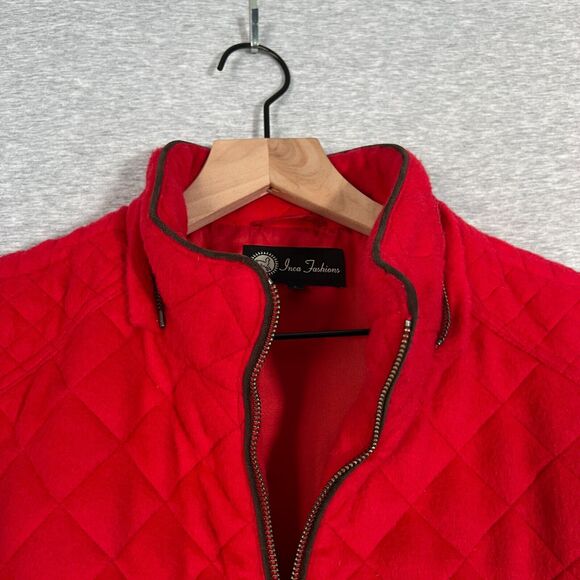 Baby Alpaca Vest Womens Large Red Wool Blend Detachable Hood Quilted Cabincore - Picture 8 of 13